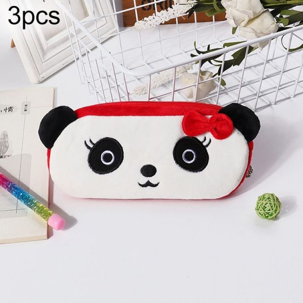 3pcs Children Cute Animal Plush Pencil Bag Stationery Storage Bag, Color: Female Panda