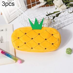 3pcs Children Cute Animal Plush Pencil Bag Stationery Storage Bag, Color: Pineapple