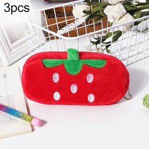 3pcs Children Cute Animal Plush Pencil Bag Stationery Storage Bag, Color: Red Strawberry