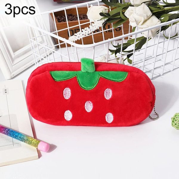 3pcs Children Cute Animal Plush Pencil Bag Stationery Storage Bag, Color: Red Strawberry