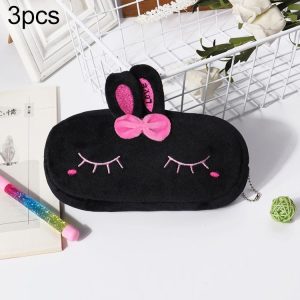 3pcs Children Cute Animal Plush Pencil Bag Stationery Storage Bag, Color: Black Rabbit