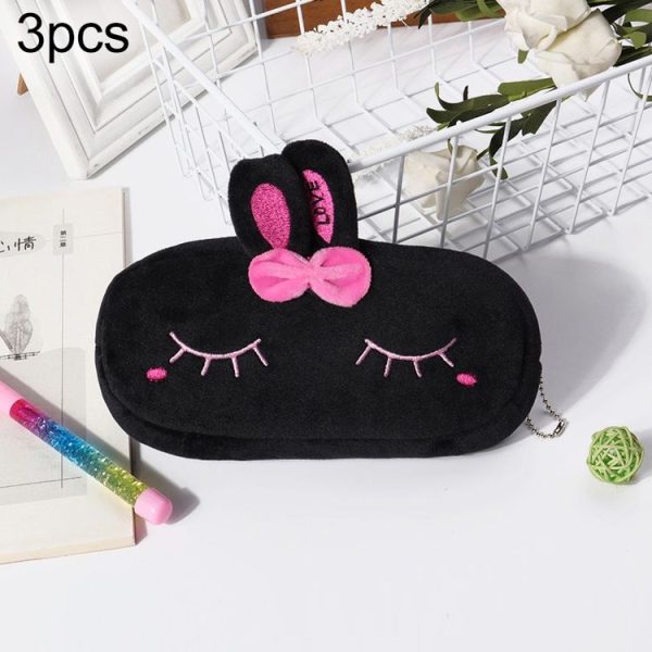 3pcs Children Cute Animal Plush Pencil Bag Stationery Storage Bag, Color: Black Rabbit
