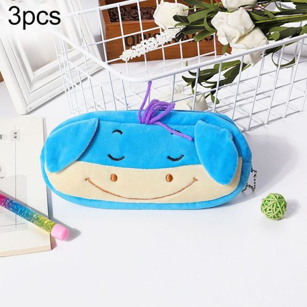 3pcs Children Cute Animal Plush Pencil Bag Stationery Storage Bag, Color: Donkey