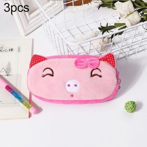 3pcs Children Cute Animal Plush Pencil Bag Stationery Storage Bag, Color: Bowl Pig