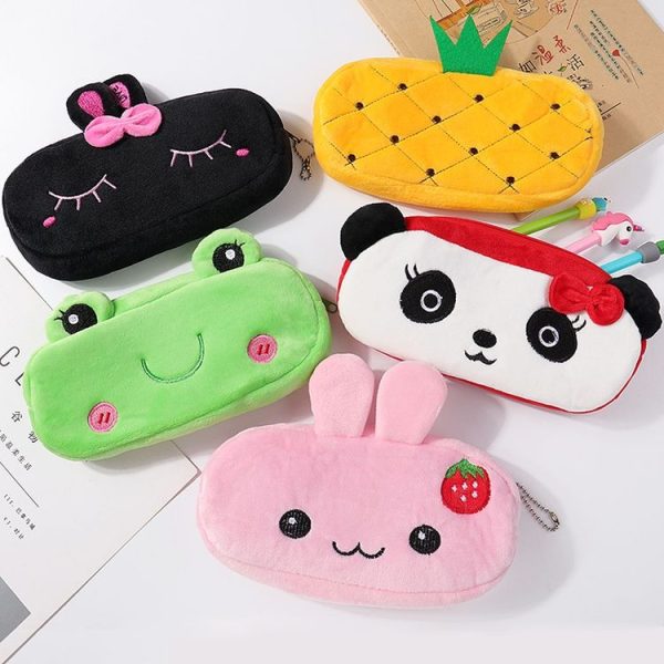 3pcs Children Cute Animal Plush Pencil Bag Stationery Storage Bag, Color: Bowl Pig - Image 5
