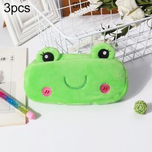 3pcs Children Cute Animal Plush Pencil Bag Stationery Storage Bag, Color: Frog