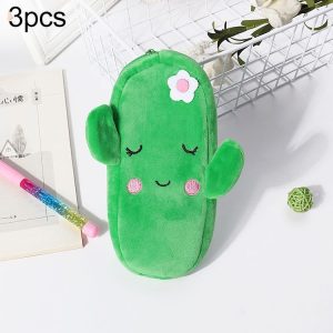 3pcs Children Cute Animal Plush Pencil Bag Stationery Storage Bag, Color: Cactus