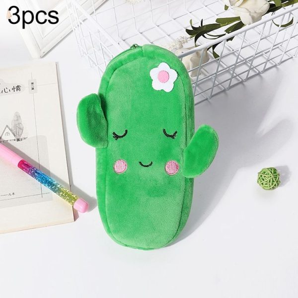 3pcs Children Cute Animal Plush Pencil Bag Stationery Storage Bag, Color: Cactus