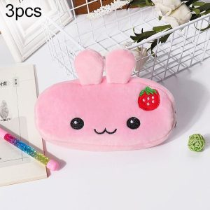 3pcs Children Cute Animal Plush Pencil Bag Stationery Storage Bag, Color: Strawberry Rabbit
