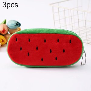 3pcs Children Cute Animal Plush Pencil Bag Stationery Storage Bag, Color: Embroidery Watermelon