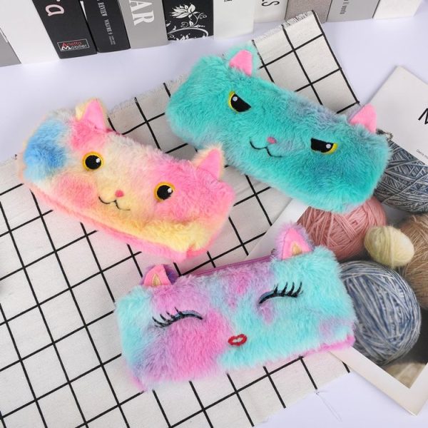 3pcs Laser Color Kitten Plush Student Stationery Pencil Case (Concentration) - Image 2
