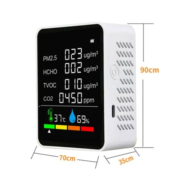 ZN-2COWT 6 In 1 PM2.5 Infrared Sensor CO2 Formaldehyde TVOC Temperature Humidity Detector (White) - Image 2