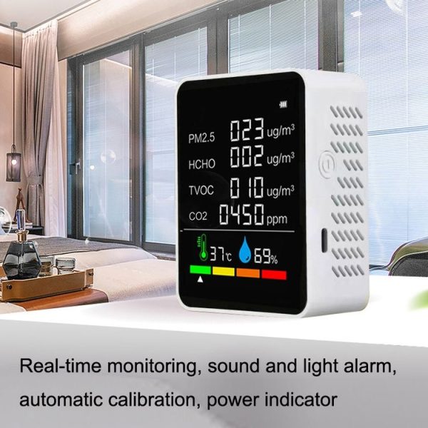 ZN-2COWT 6 In 1 PM2.5 Infrared Sensor CO2 Formaldehyde TVOC Temperature Humidity Detector (White) - Image 5