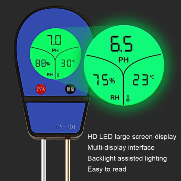 LY201 Soil PH Testing Instrument Moisture and Humidity Tester Gardening Planting Thermometer (Blue) - Image 6