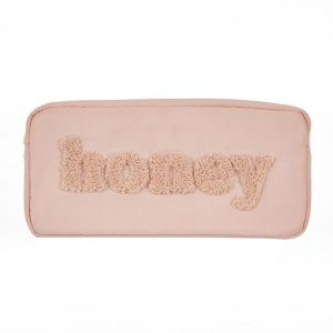 H6572 Letter Embroidered Nylon Travel Toiletry Bag Portable Cosmetic Bag (Pink)