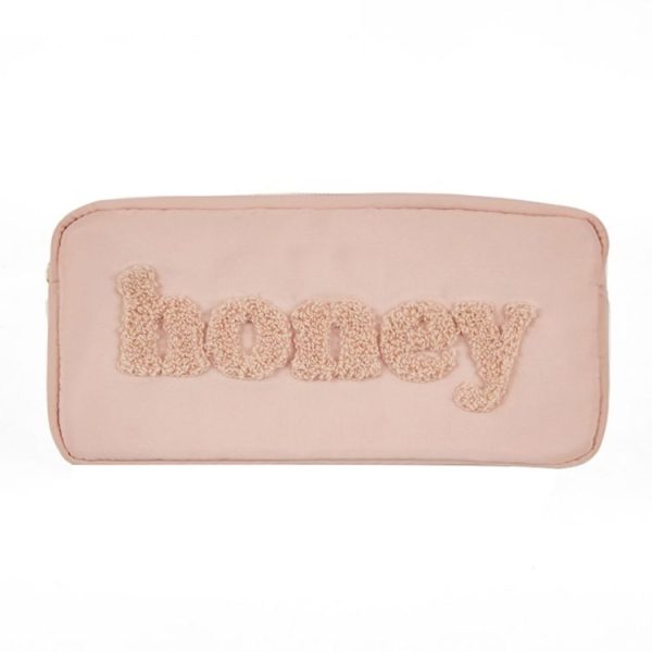 H6572 Letter Embroidered Nylon Travel Toiletry Bag Portable Cosmetic Bag (Pink)