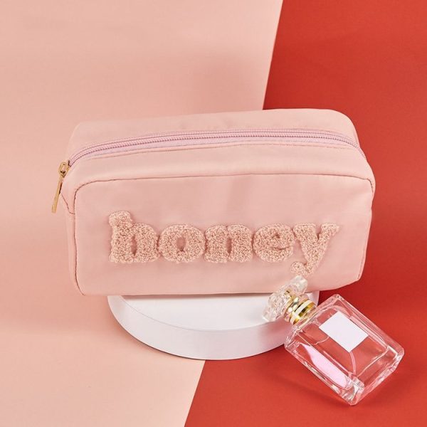 H6572 Letter Embroidered Nylon Travel Toiletry Bag Portable Cosmetic Bag (Pink) - Image 2