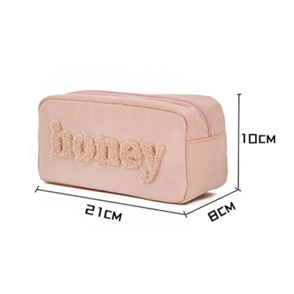 H6572 Letter Embroidered Nylon Travel Toiletry Bag Portable Cosmetic Bag (Pink) - Image 3