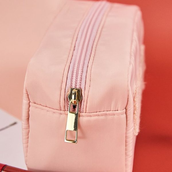 H6572 Letter Embroidered Nylon Travel Toiletry Bag Portable Cosmetic Bag (Pink) - Image 5
