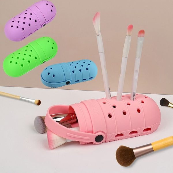 Portable Makeup Pen Storage Frame Multifunctional Silicone Makeup Tool Storage Box (Pink) - Image 2