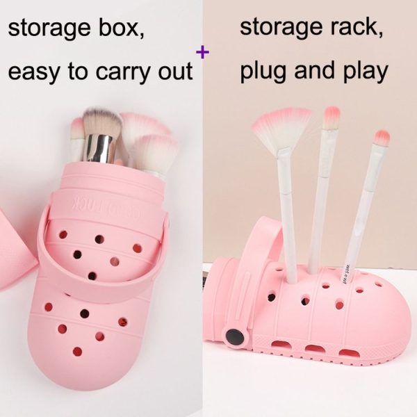 Portable Makeup Pen Storage Frame Multifunctional Silicone Makeup Tool Storage Box (Pink) - Image 7