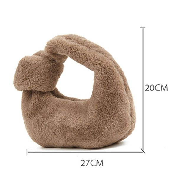 H6725 Autumn and Winter Rabbit Fleece Handbag Knotted Plush Tote (Ginger) - Image 3