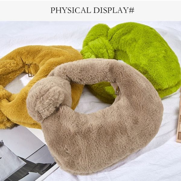 H6725 Autumn and Winter Rabbit Fleece Handbag Knotted Plush Tote (Ginger) - Image 5