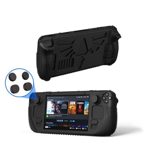 Steam Deck V V4-1 Pocket Consoles Silicone Non-slip Protective Case with Holder Function (Black)