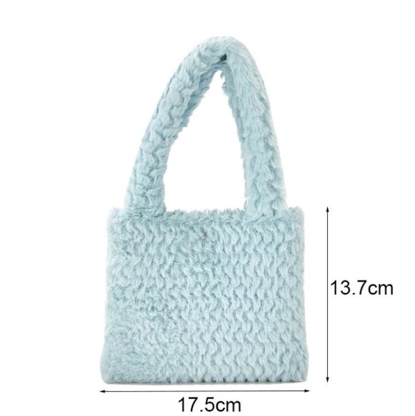 H6302-1 Autumn and Winter Plush Plaid Small Handbag (Light Grey) - Image 3