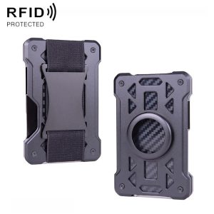AirTag Tracker Card Holder Metal Anti-Theft RFID Wallet (B Model Black)