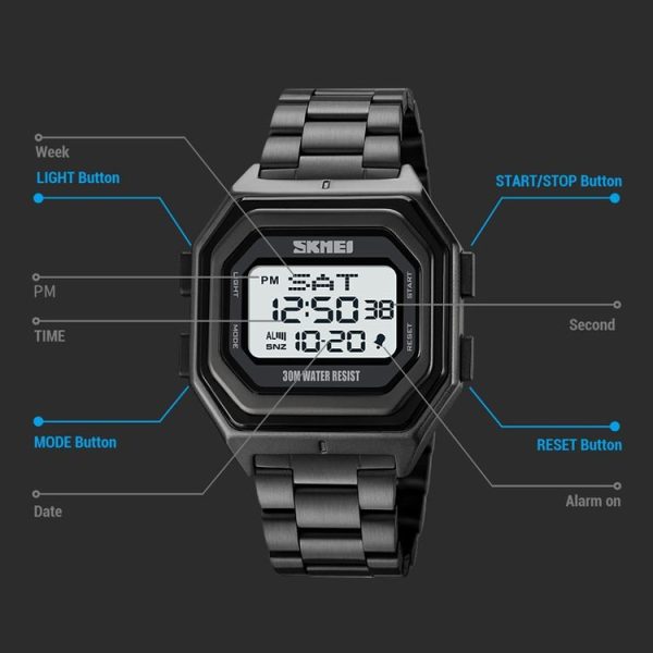 SKMEI 1875 Men Outdoor Electronic Watch Timing Multi-Functional Watch, Style: Steel Band White Machine - Image 4