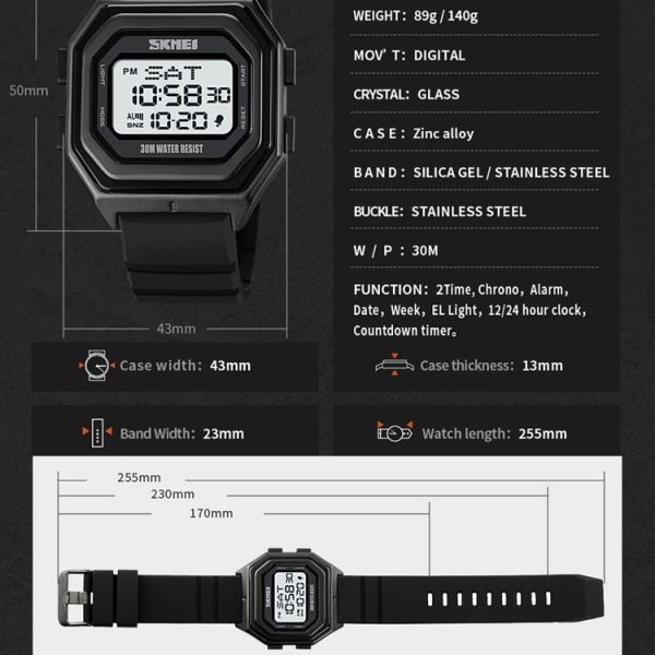 SKMEI 1875 Men Outdoor Electronic Watch Timing Multi-Functional Watch, Style: Steel Band White Machine - Image 8