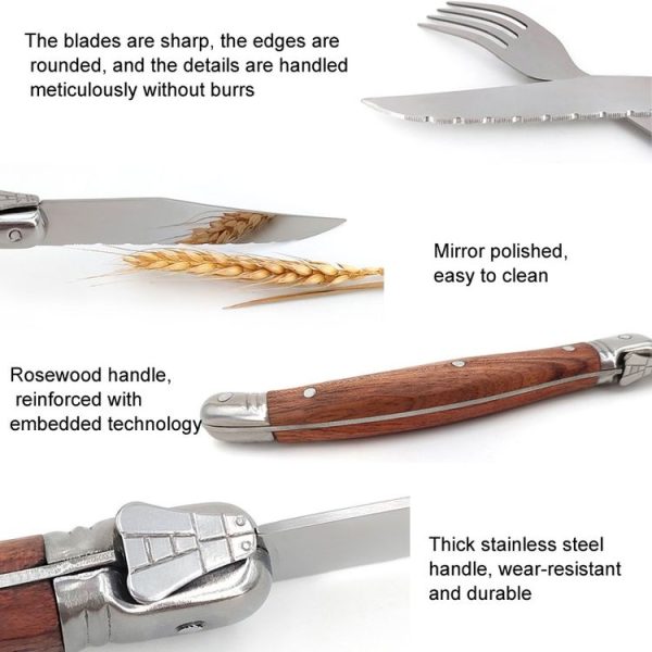 Rosewood Handle Stainless Steel Knife and Fork Cutlery, Spec: 1 Fork - Image 4