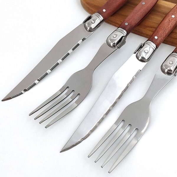Rosewood Handle Stainless Steel Knife and Fork Cutlery, Spec: 1 Fork - Image 5