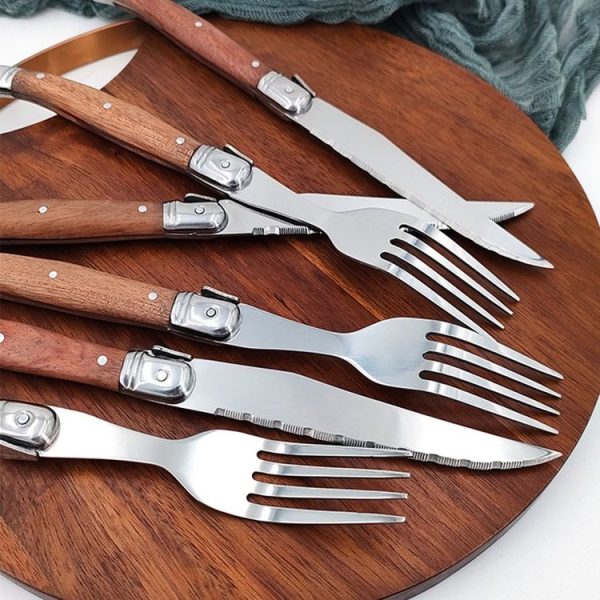Rosewood Handle Stainless Steel Knife and Fork Cutlery, Spec: 1 Fork - Image 6