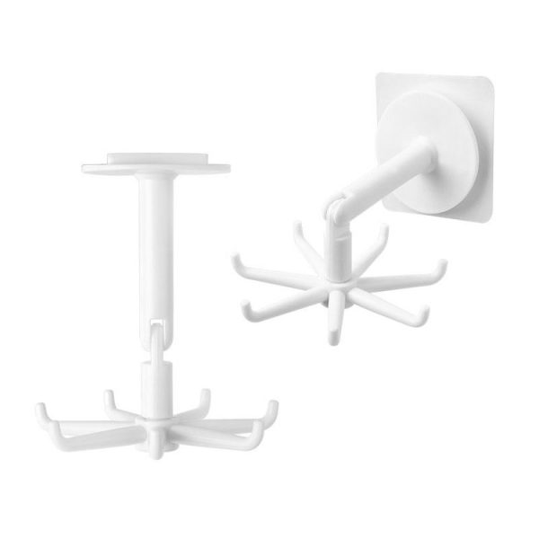 Multifunctional Rotating 7 Claws Hook Kitchen Storage 360 Degrees Without Trace Hooks (White)