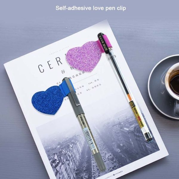 2pcs Mini Self-Adhesive Love Pen Holder PU Pen Clip Elastic Band Pen Insert (Pink) - Image 4