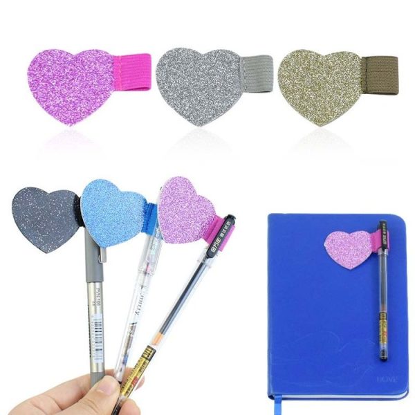 2pcs Mini Self-Adhesive Love Pen Holder PU Pen Clip Elastic Band Pen Insert (Pink) - Image 5