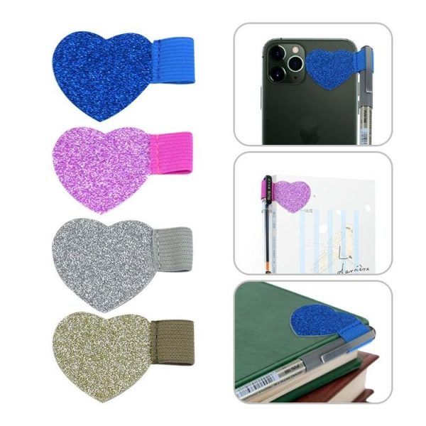 2pcs Mini Self-Adhesive Love Pen Holder PU Pen Clip Elastic Band Pen Insert (Pink) - Image 6