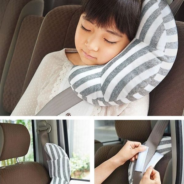 2pcs Children Neck Headrest Comfortable Shoulder Cover Car Neck Guard Pillow (Blue Gray Strip) - Image 6