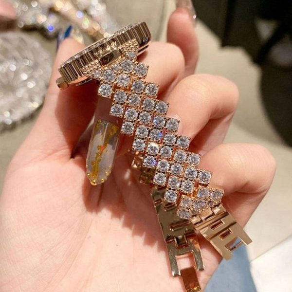 Roman Pattern Diamond Ladies Quartz Watch, Color: Gold+Bracelet - Image 4