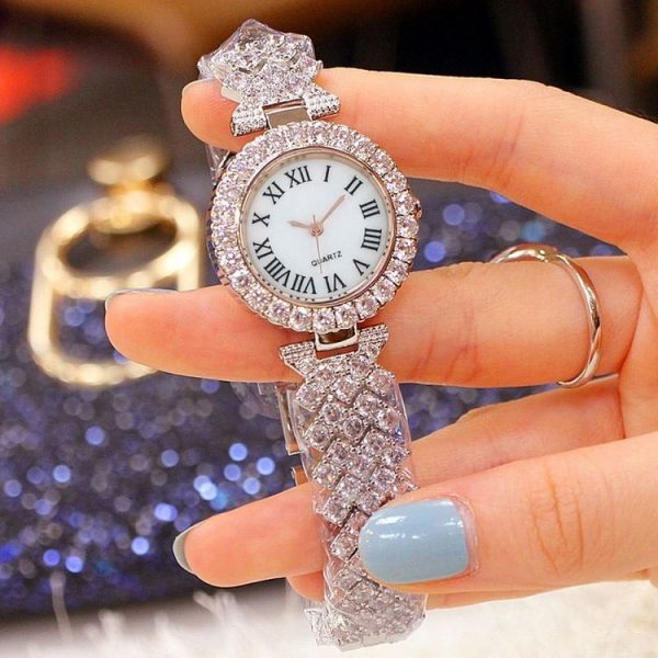 Roman Pattern Diamond Ladies Quartz Watch, Color: Silver+Bracelet - Image 3