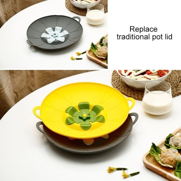 Silicone Flower Spill-proof Pot Lid Rotatable Pot Lid Kitchen Gadget, Size: 29cm Large Yellow - Image 5