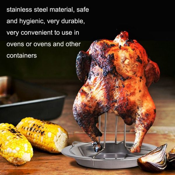 Outdoor Camp Thickening Barbecue Grill Roasting Chicken Rack Roasting Chicken Pan (Stainless Steel) - Image 5