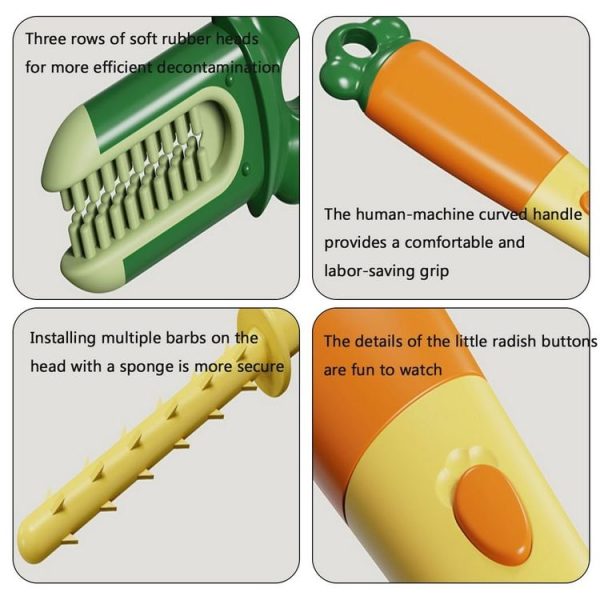 Long Handle Household Multifunctional Cup Washing Brush Carrot Shape 3 In 1 Cleaning Brush (Green) - Image 12