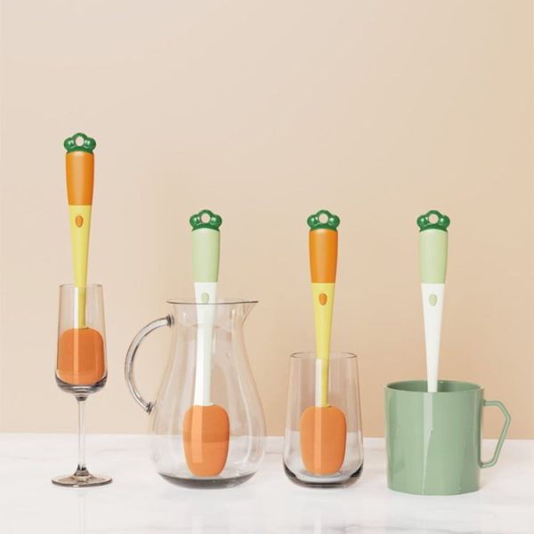 Long Handle Household Multifunctional Cup Washing Brush Carrot Shape 3 In 1 Cleaning Brush (Green) - Image 2