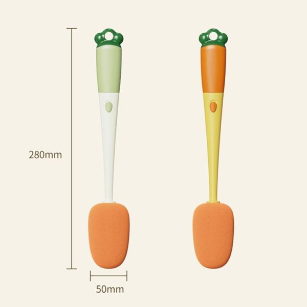 Long Handle Household Multifunctional Cup Washing Brush Carrot Shape 3 In 1 Cleaning Brush (Green) - Image 3