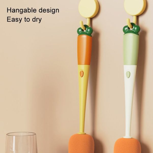 Long Handle Household Multifunctional Cup Washing Brush Carrot Shape 3 In 1 Cleaning Brush (Green) - Image 7