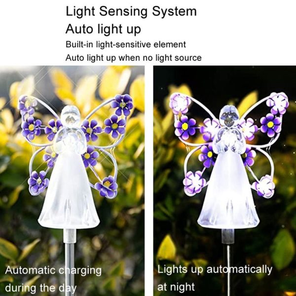 Solar Angel Garden Light Outdoor Decoration Patio Garden Ground Plug Light (Purple) - Image 4