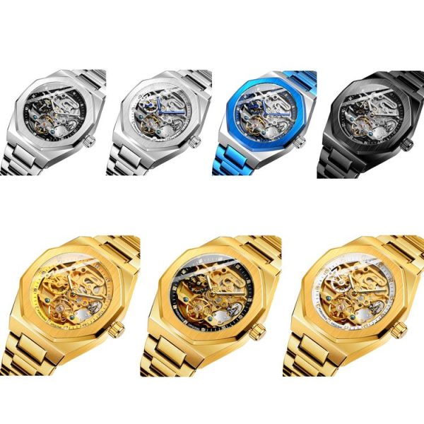 FORSINING F980 Luminous Three Eye Six Shot Weekly Steel Belt Men Fully Automatic Mechanical Watch (Silver Belt White Face) - Image 2